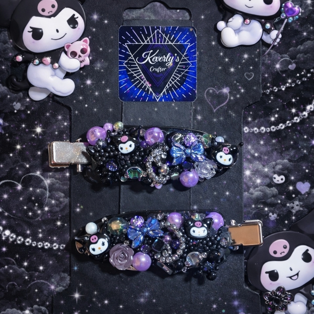 Handmade ~ Kuromi Decoden HairClip 💜🖤